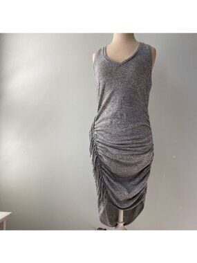 Express Fringe Ruched Racerback Heathered Gray Dress